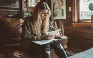 Mulher lendo Morgan Housel, autora do livro A Psicologia Financeira