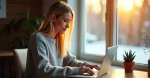 Imagem criada com IA para ilustrar uma mulher que está aplicando técnicas de SEO On Page no seu Blog para ranquear nos resultados de buscas