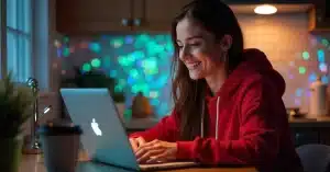 Imagem criada com IA representando uma mulher aplicando as tendências de marketing digital para blogs em 2025