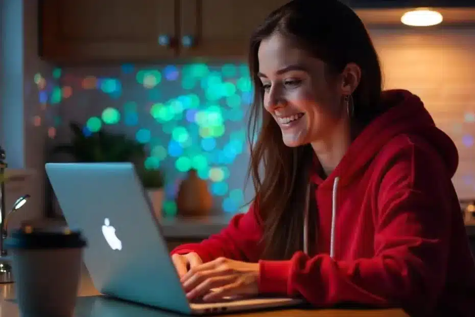 Imagem criada com IA representando uma mulher aplicando as tendências de marketing digital para blogs em 2025