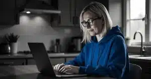 Imagem criada com IA para ilustrar uma mulher trabalhando em home office no seu blog usando Google Gemini para criadores de conteúdo