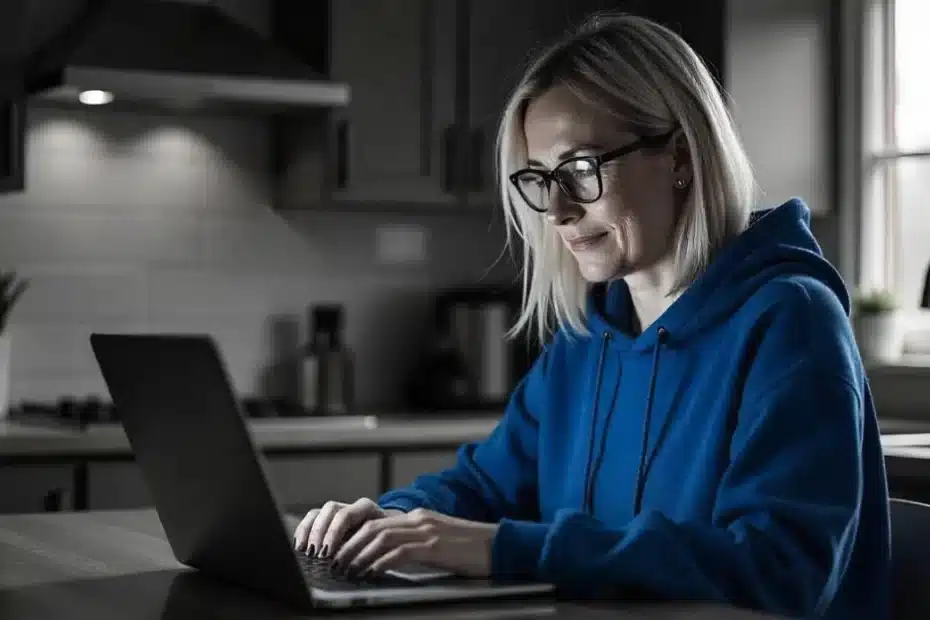 Imagem criada com IA para ilustrar uma mulher trabalhando em home office no seu blog usando Google Gemini para criadores de conteúdo