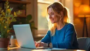 Imagem criada com IA representando como aplicar SGE e E-E-A-T para melhorar o posicionamento de blogs monetizados no Google trabalhando em home office