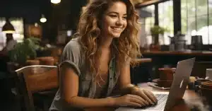 Imagem criada com IA representando uma mulher que trabalha em home office aprendendo como definir metas smart para monetizar seu blog