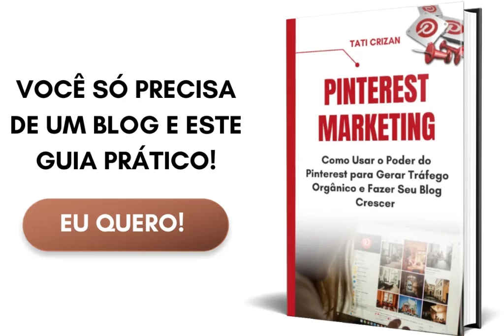 Imagem do eBook "Pinterest Marketing" com chamada para gerar tráfego orgânico para o blog usando a estratégia certa