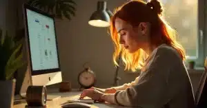 Imagem criada com IA representando uma mulher trabalhando em home office usando o Método Pomodoro