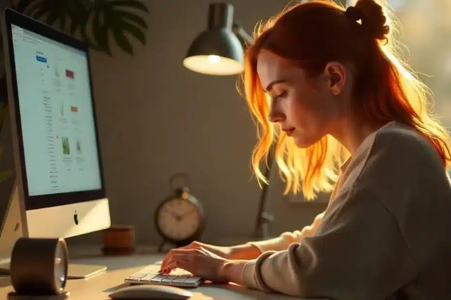 Imagem criada com IA representando uma mulher trabalhando em home office usando o Método Pomodoro
