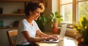 Imagem de uma mulher em home office aplicando E-E-A-T no blog para crescer de forma orgânica